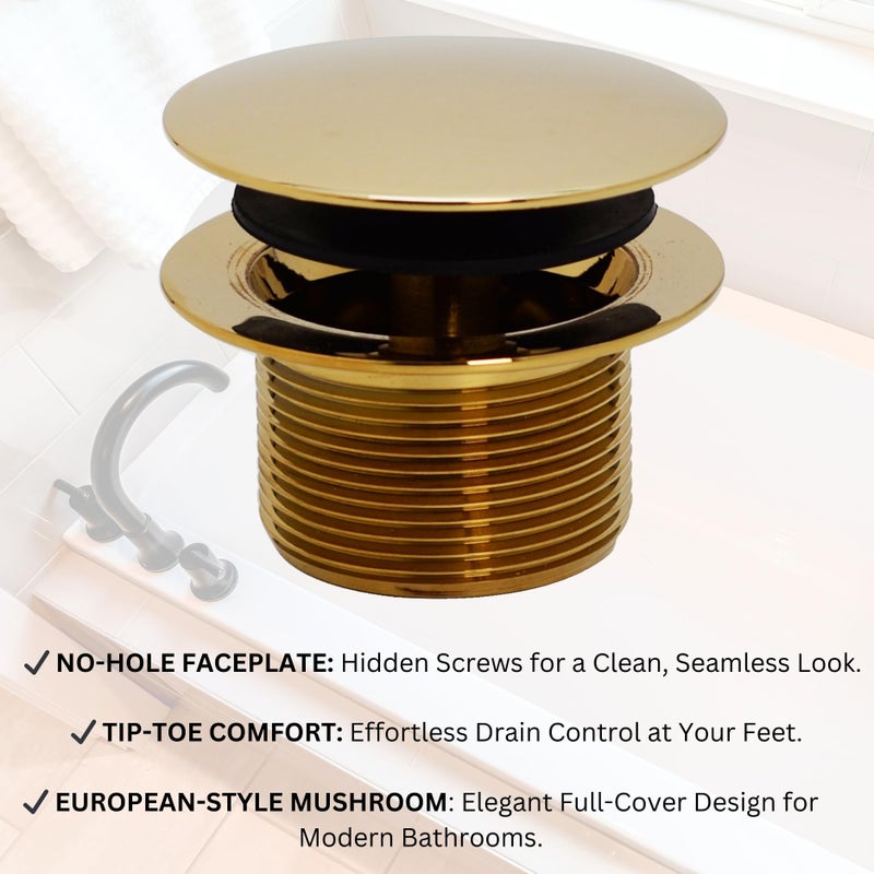 Westbrass Mushroom Tip-Toe Tub Trim Set with Floating Faceplate, Polished Brass, D398RK-01 - Image 3